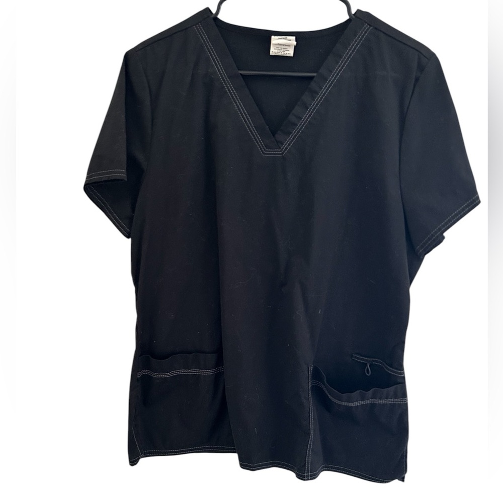 Dickies Women’s Scrub Top Black Size Large Short sleeve Pockets V Neck